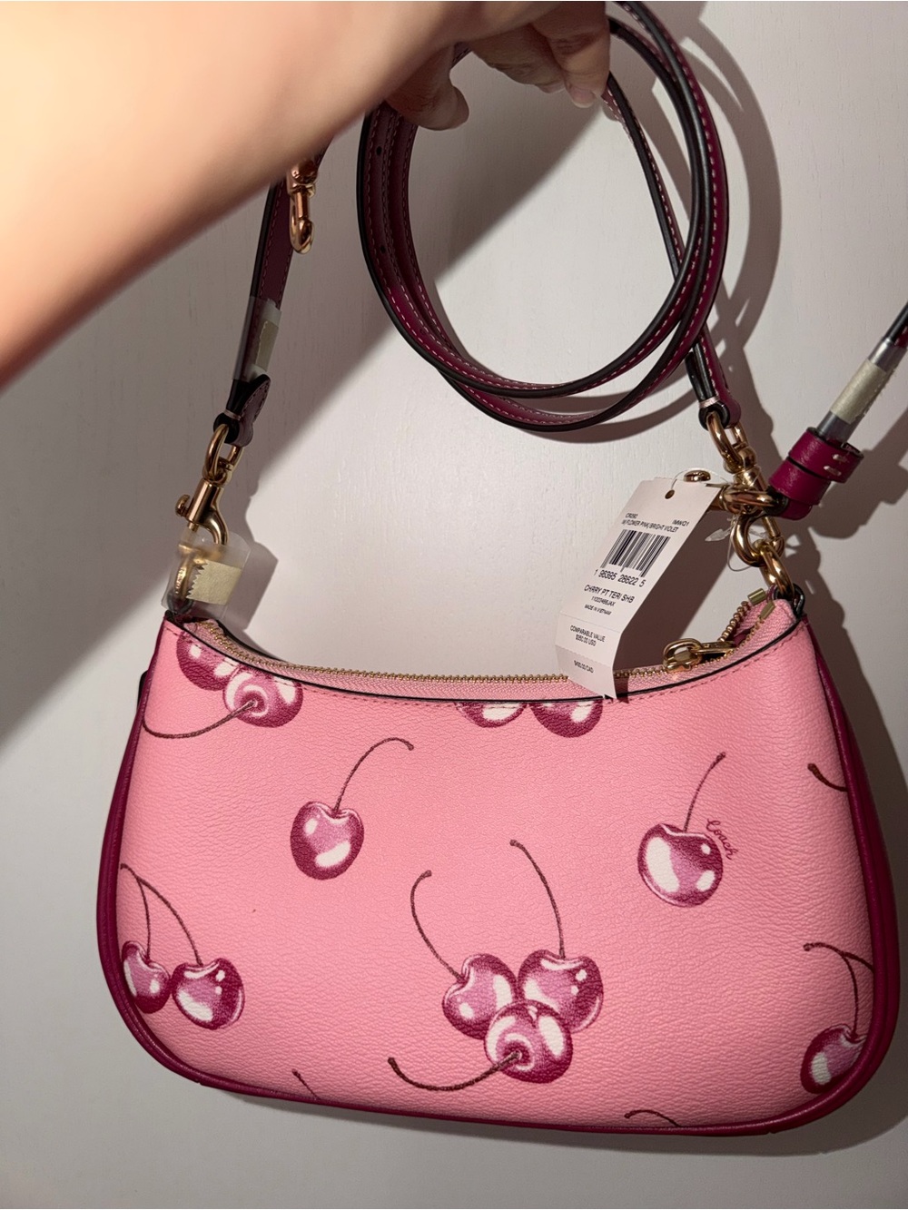 Coach Pink Cherry Print Shoulder Bag with Magenta Trim - Picture 2 of 7